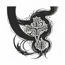 a cross band tattoo with the alpha symbol on the right and the omega symbol on the left tattoo design idea