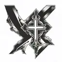 a cross band tattoo with the alpha symbol on the right and the omega symbol on the left tattoo design idea