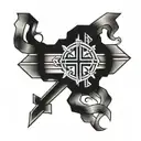 a cross band tattoo with the alpha symbol on the right and the omega symbol on the left tattoo design idea