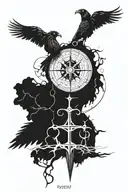 Vegvisir Compass, Yggdrasil, Compass-like Circles, Symmetrical Layout, Gungnir, two ravens  tattoo design idea