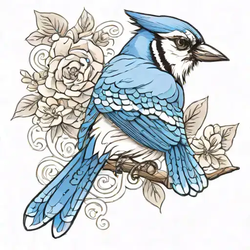 soft anime blue jay bird tattoo design idea