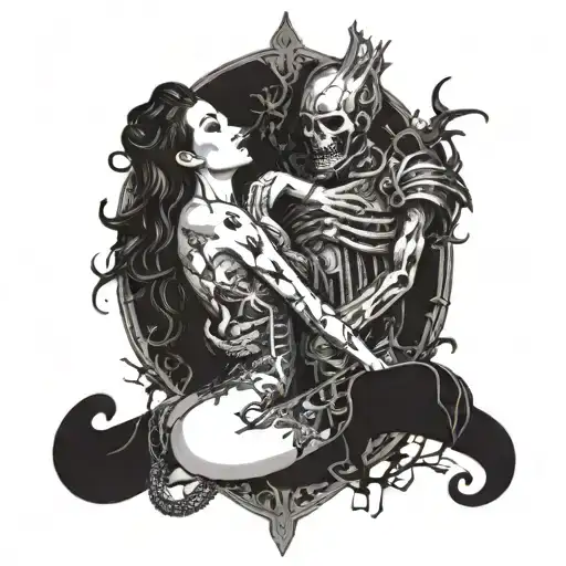 A dark romance scene with a subtle nod to BDSM elements tattoo design idea