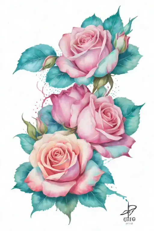 pink a d turquoise roses intertwined tattoo design idea