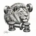 dumbbell and lion tattoo design idea