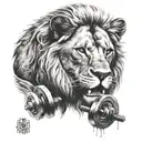 dumbbell and lion tattoo design idea