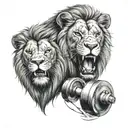 dumbbell and lion tattoo design idea