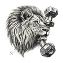dumbbell and lion tattoo design idea