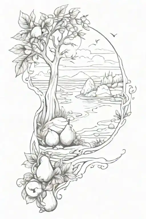 I would like to create a tattoo that represents a part of a song that says: 'Walks on the stone, runs to the ocean, pear tattoo design idea
