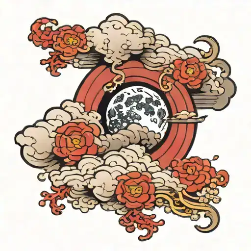 Japanese clouds with moon peaking through  tattoo design idea