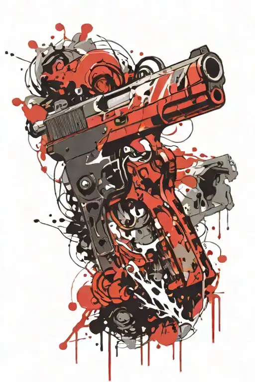  Trident, flint lock pistol, ocean waves crashing tattoo design idea