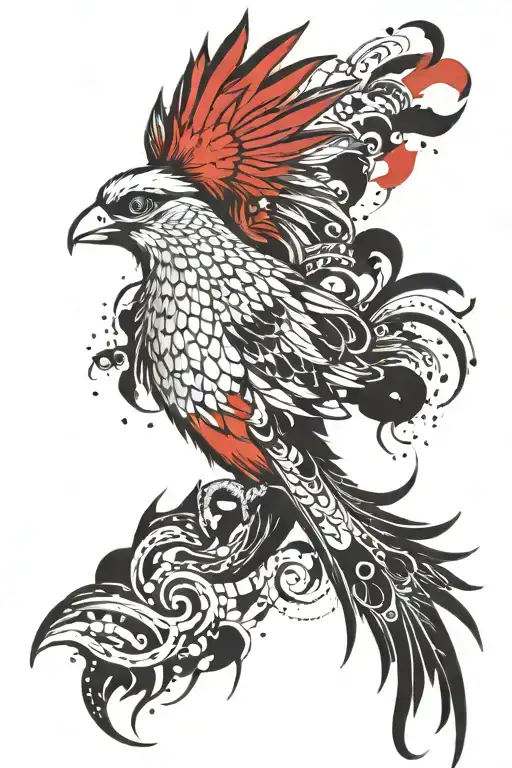 quetzal bird, Trident, ocean waves tattoo design idea