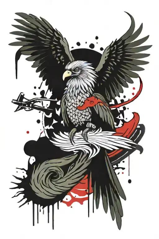 A majestic quetzal bird perched on a Navy SEAL trident emblem, with waves crashing below tattoo design idea
