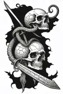 snake wrapped around a sword going through the eye of a skull tattoo design idea