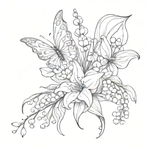 half butterfly lily of the valley flowers tattoo design idea