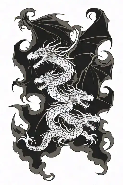 3 dragons flying in a storm tattoo design idea