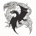 A surreal tattoo of a stormy night sky with swirling clouds and lightning bolts, incorporating the silhouettes of Game of Thrones dragons Drogon, Rhaegal, and Viserion tattoo design idea