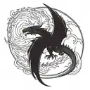 A surreal tattoo of a stormy night sky with swirling clouds and lightning bolts, incorporating the silhouettes of Game of Thrones dragons Drogon, Rhaegal, and Viserion tattoo design idea