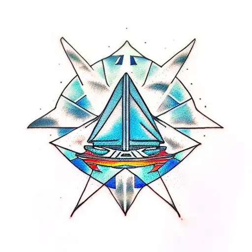 A spaceship with solar sails on the background of a star tattoo design idea