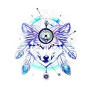 dreamcatcher eith 3 feathers, wolf, mountain, trees, roses, peacock feather, and a compass tattoo design idea