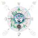 dreamcatcher eith 3 feathers, wolf, mountain, trees, roses, peacock feather, and a compass tattoo design idea