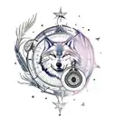 dreamcatcher, wolf, mountain, trees, roses, peacock feather, and a compass tattoo design idea