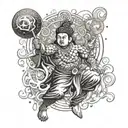 A Burmese hero wielding the power of the elements - air, fire, water, and earth - in a dynamic composition tattoo design idea