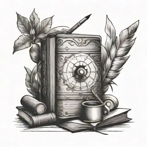 A tattoo representing the passion for art teaching, incorporating elements of books and pencils tattoo design idea