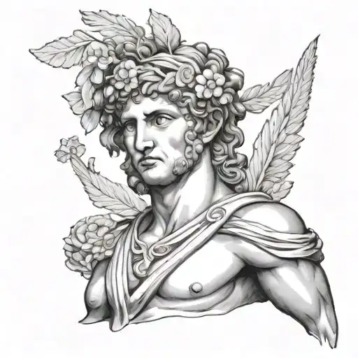 apollo, dionysus and ancient greek ruins tattoo design idea