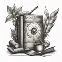A tattoo representing the passion for art teaching, incorporating elements of books and pencils tattoo design idea