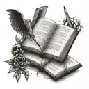A tattoo representing the passion for art teaching, incorporating elements of books and pencils tattoo design idea