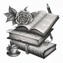 A tattoo representing the passion for art teaching, incorporating elements of books and pencils tattoo design idea