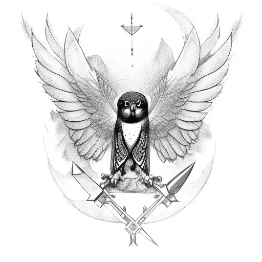 Persian male falcon with large wings and sharp beacon tattoo design idea