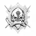 medieval flail weapon with skull tattoo design idea