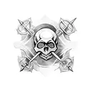 medieval flail weapon with skull tattoo design idea