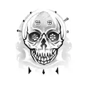 medieval flail weapon with skull tattoo design idea