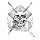 medieval flail with skull tattoo design idea