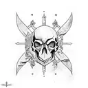 medieval flail with skull tattoo design idea