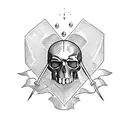 medieval flail with skull tattoo design idea