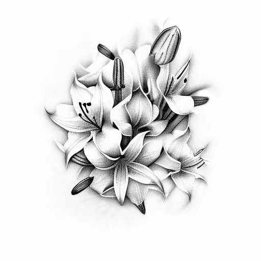 morning sparrows fields of lilies peacful  tattoo design idea