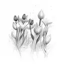 morning sparrows fields of lilies peacful  tattoo design idea