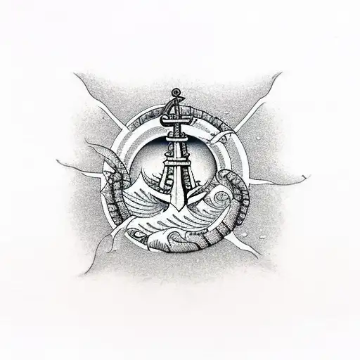 sea shore, sea, anchor, sun, sand, beach tattoo design idea