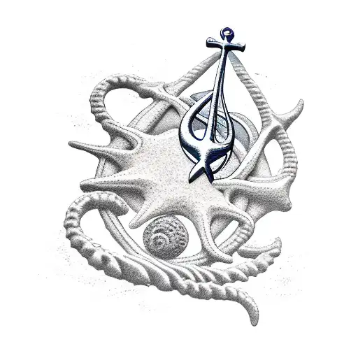 sea shore, sea, anchor, sun, sand tattoo design idea