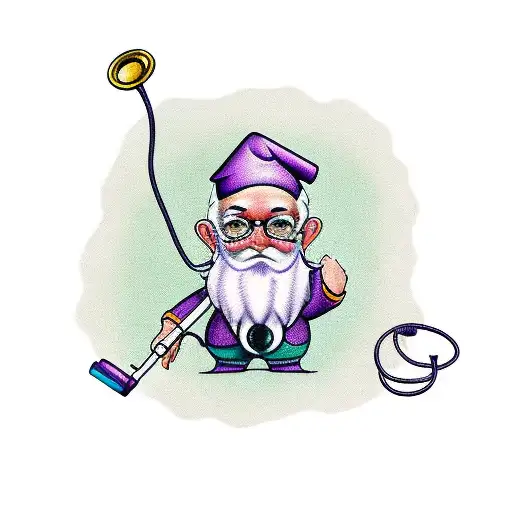purple gnome with stethoscope and needle tattoo design idea