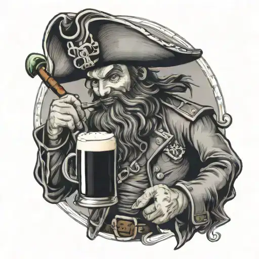 Leprechaun pirate drinking a pint of Guinness in a tavern tattoo design idea
