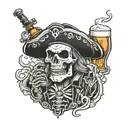 Leprechaun pirate skeleton   drinking guiness tattoo design idea