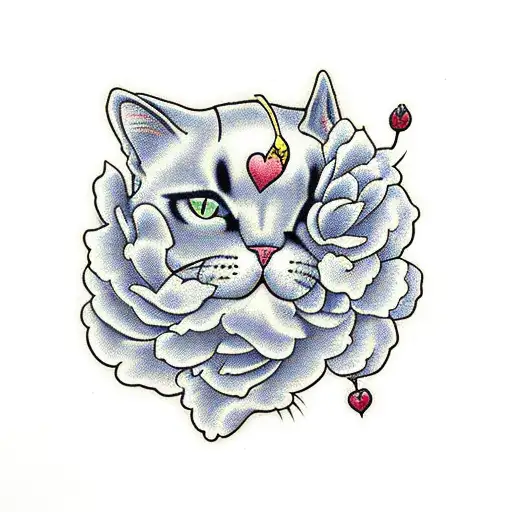 cat butts with peonies  tattoo design idea