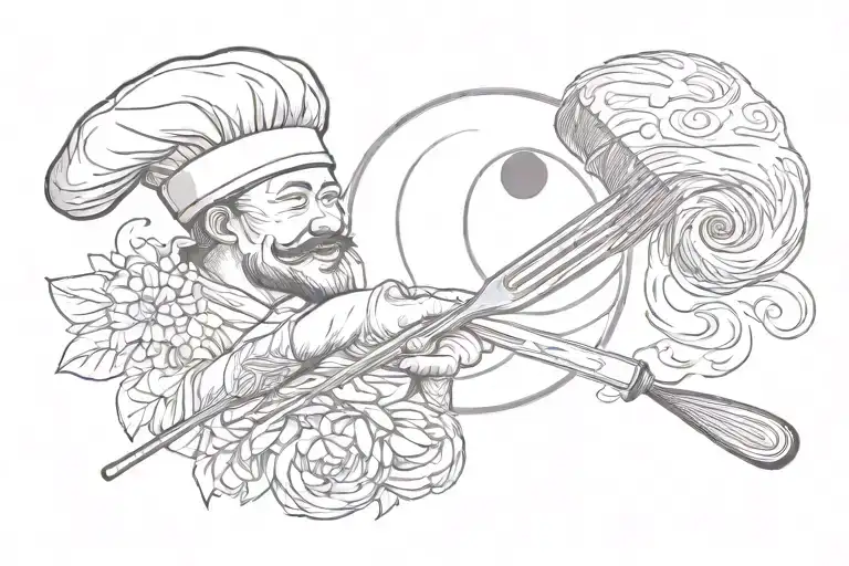 badminton shuttle; yin yang symbol; chef hat with fork and knife tattoo design idea