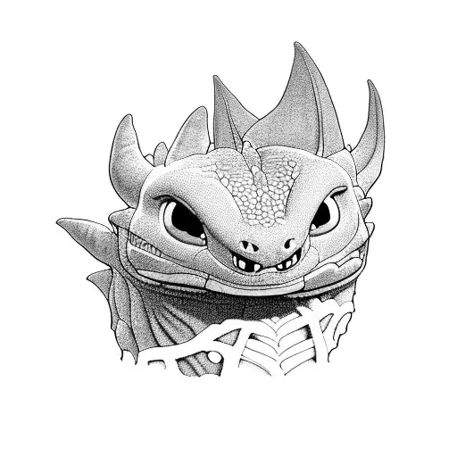 An arm sleeve of Toothless from how to train your dragon mixed with a Fibonacci spiral that has blue highlights  tattoo design idea