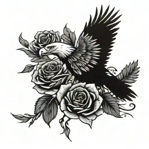 eagle and roses tattoo design idea