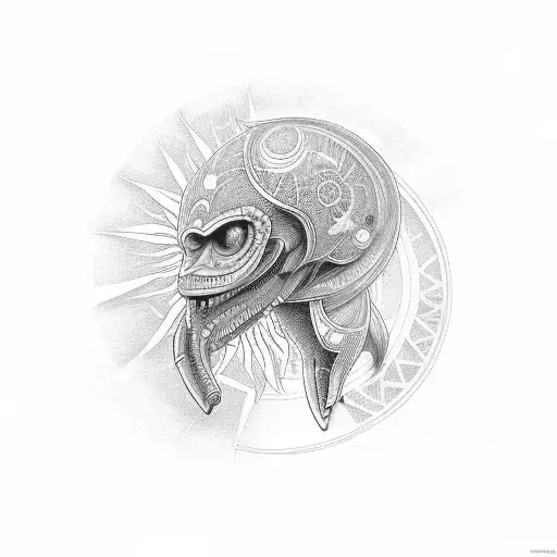 kokopellis marching with sun in back tattoo design idea